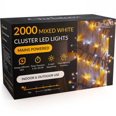 Christow Cluster Christmas Tree Lights Indoor Outdoor Timer 480/720/1000/2000/3000 Led from B&Q