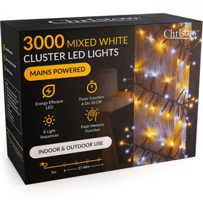 Christow Cluster Christmas Tree Lights Indoor Outdoor Timer 480/720/1000/2000/3000 Led from B&Q