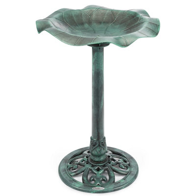 Garden Bird Bath Resin Leaf Birdbath With Rustic Metal Effect H60Cm Green Christow from B&Q