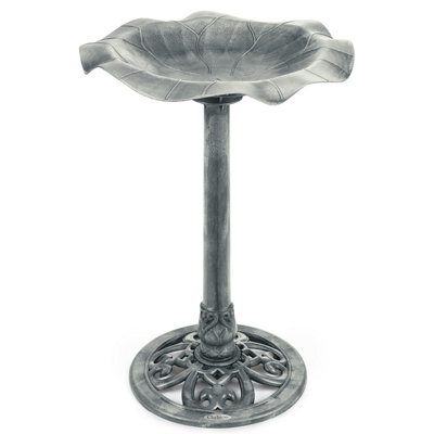 Garden Bird Bath Resin Leaf Birdbath With Rustic Metal Effect H60Cm Grey Christow from B&Q