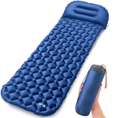 Trail Outdoor Leisure Lightweight Sleeping Mat With Pillow Ultra Light Inflatable Camping Mattress 5.5CmBlue from B&Q