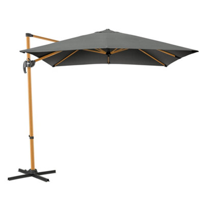 B&Q -  2.5M Grey Cantilever Parasol Wood Effect Crank & Tilt Garden Patio Umbrella