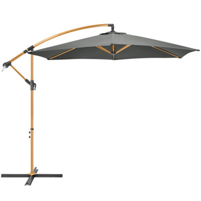 B&Q -  3M Grey Banana Parasol Wood Effect Finish Crank Handle Large Garden Umbrella