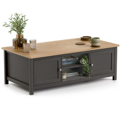 B&Q -  Coffee Table Oak-Effect Top Cupboards & Shelves Charcoal H40Cm X W115Cm X D60Cm