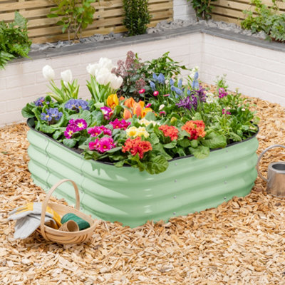 B&Q -  Square Raised Garden Bed Galvanised Steel Outdoor Planter Sage 90Cm