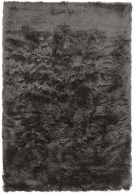 Grey Soft Shaggy Plain Handmade Modern Sparkle Dining Room Bedroom & Living Room Rug-90Cm X 150Cm from B&Q