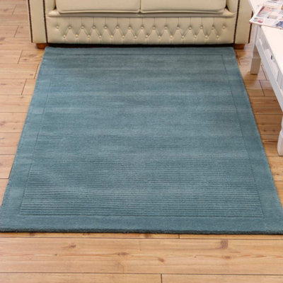 Teal Simple And Stylish Wool Handmade Modern Plain Rug For Living Room And Bedroom-200Cm X 290Cm from B&Q