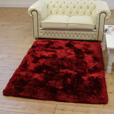  - Red Handmade Luxurious Modern Plain Shaggy Sparkle Easy To Clean Rug For Living RoomBedroom160Cm X 230Cm