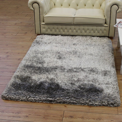 Plush Silver Luxury Shaggy Polyester Modern Luxurious Handmade Sparkle Rug For Living Room And Bedroom-200Cm X 300Cm from B&Q