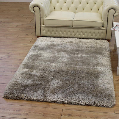 Beige Easy To Clean Plain Handmade Luxurious Modern Plain Shaggy Sparkle Rug For Living RoomBedroom120Cm X 170Cm from B&Q