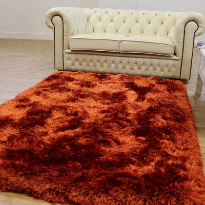 Orange Easy To Clean Plain Handmade Luxurious Modern Plain Shaggy Sparkle Rug For Living RoomBedroom200Cm X 300Cm from B&Q