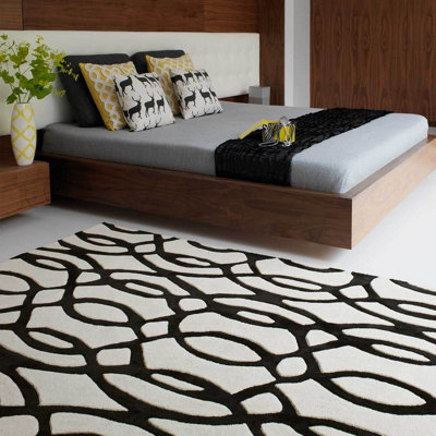 White Wool Handmade Luxurious Modern Easy To Clean Abstract Dining Room Bedroom And Living Room-200Cm X 300Cm from B&Q