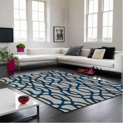 Blue Wool Handmade Luxurious Modern Easy To Clean Abstract Dining Room Bedroom And Living Room-200Cm X 300Cm from B&Q
