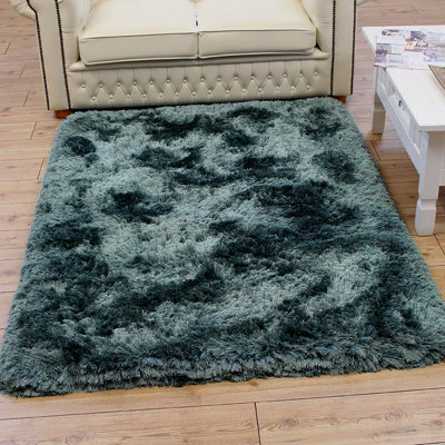 Teal Handmade Luxurious Modern Plain Shaggy Sparkle Easy To Clean Rug For Living RoomBedroom140Cm X 200Cm from B&Q