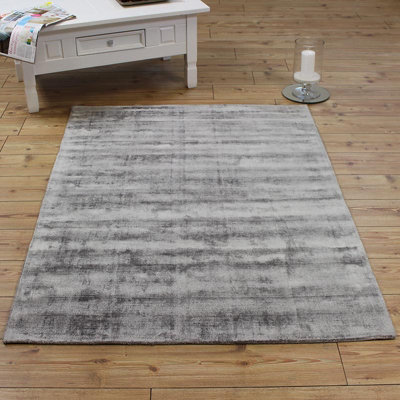 Silver Handmade Luxurious Modern Plain Easy To Clean Viscose Rug For Living RoomBedroom120Cm X 170Cm from B&Q