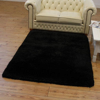 Black Handmade Luxurious Modern Plain Shaggy Sparkle Easy To Clean Rug For Living RoomBedroom160Cm X 230Cm from B&Q