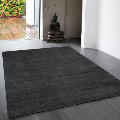 Charcoal Plain Handmade Modern Shaggy Easy To Clean Rug For Dining Room-120Cm X 170Cm from B&Q