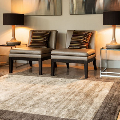 Brown Viscose Easy To Clean Bordered Luxurious Modern Rug For Living RoomBedroom120Cm X 170Cm from B&Q