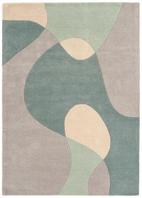 B&Q Arc Sky Wool Abstract Handmade Modern Rug For Bedroom & Living Room-120Cm X 170Cm