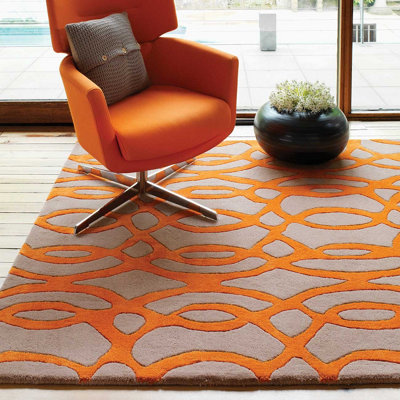 Orange Wool Luxurious Modern Easy To Clean Handmade Abstract Rug For Bedroom Dining Room And Living Room -70 X 240Cm (Runner) from B&Q