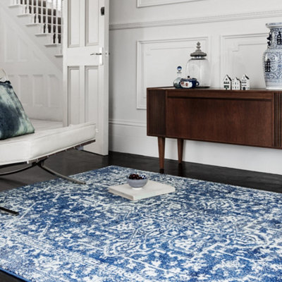 Navy Traditional Easy To Clean Floral Rug For Dining Room-200Cm X 290Cm from B&Q