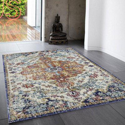 Multi Traditional Easy To Clean Floral Rug Dining Room-200Cm X 290Cm from B&Q