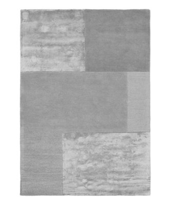 B&Q Wool Handmade Luxurious Geometric Rug Easy To Clean Living Room And Bedroom-120Cm X 170Cm Silver