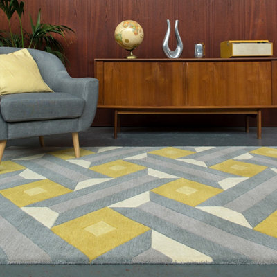 Ochre Grey Handmade Luxurious Modern Wool Soft Handmade Easy To Clean Bedroom Dining Room Living Room Rug -200Cm X 290Cm from B&Q