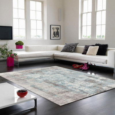 Blue Viscose Handmade Luxurious Modern Easy To Clean Abstract Rug For Living RoomBedroom120Cm X 170Cm from B&Q