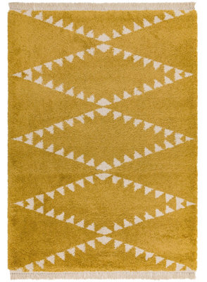 B&Q Yellow Mustard Shaggy Handmade Modern Easy To Clean Rug For Dining Room-160Cm X 230Cm