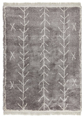 Grey Shaggy Kilim Luxurious Modern Moroccan Rug For Dining Room-160Cm X 230Cm from B&Q