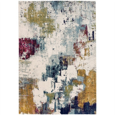 B&Q Abstract Multi Mustard Modern Easy To Clean Abstract Rug For Dining Room -120Cm X 170Cm