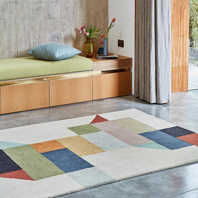 Modern Multi Handmade Luxurious Wool Easy To Clean Abstract Geometric Rug For Bedroom Dining Room And Living Room -120Cm X 170Cm from B&Q