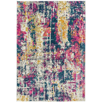 B&Q Multi Abstract Funky Modern Easy To Clean Rug For Dining Room-120Cm X 170Cm