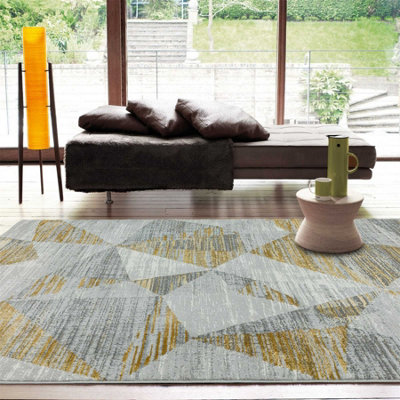 Yellow Chequered Geometric Modern Easy To Clean Rug For Bed Room Living Room And Dining Room-200Cm X 290Cm from B&Q
