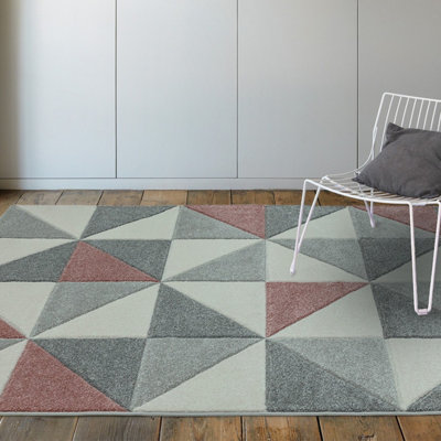 Pink Geometric Modern Easy To Clean Rug For Dining Room-200Cm X 290Cm from B&Q