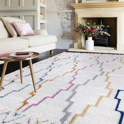 Multi Abstract Kilim Modern Moroccan Easy To Clean Rug For Dining Room-160Cm X 230Cm from B&Q