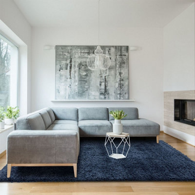 Blue Shaggy Modern Plain Easy To Clean Rug For Dining Room-200Cm X 290Cm from B&Q