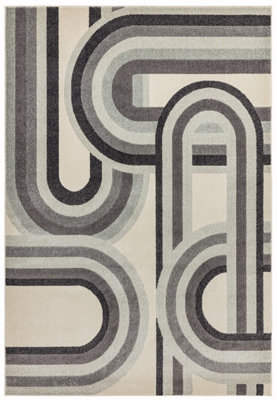Grey Modern Geometric Easy To Clean Dining Room Rug-120Cm X 170Cm from B&Q