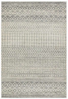 B&Q Abstract Geometric Shaggy Modern Easy To Clean Rug For Dining Room-120Cm X 170Cm Grey