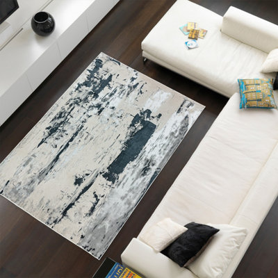 Grey Modern Easy To Clean Abstract Rug For Dining Room Bedroom And Living Room-66 X 240Cmcm (Runner) from B&Q