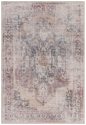 Lila Traditional Abstract Bordered Floral Persian Rug For Living Room And Bedroom-120Cm X 170Cm from B&Q