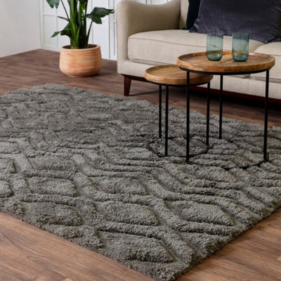 Charcoal Modern Shaggy Geometric Easy To Clean Living Room And Bedroom-200 X 290Cm from B&Q