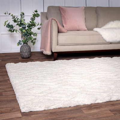 Off White Modern Shaggy Geometric Easy To Clean Living Room And Bedroom-200 X 290Cm from B&Q