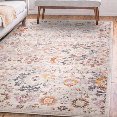 Multicoloured Traditional Persian Abstract Bordered Floral Easy To Clean Rug For Dining Room-120Cm X 170Cm from B&Q
