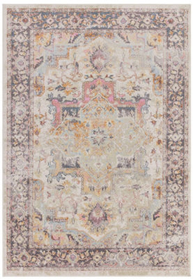 Traditional Persian Floral Abstract Bordered Easy To Clean Rug For Dining Room-120Cm X 170Cm from B&Q