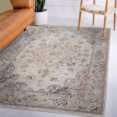 Traditional Persian Bordered Abstract Floral Easy To Clean Rug For Dining Room-120Cm X 170Cm from B&Q