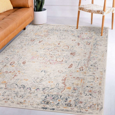 Traditional Persian Abstract Bordered Floral Easy To Clean Rug For Dining Room-120Cm X 170Cm from B&Q