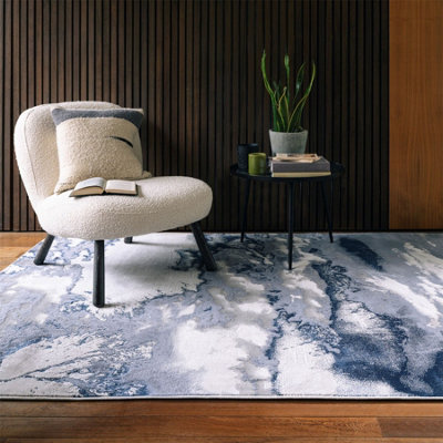 Blue Modern Easy To Clean Abstract Optical/ (3D) Rug For Dining Room Bedroom Livingroom-160Cm X 230Cm from B&Q
