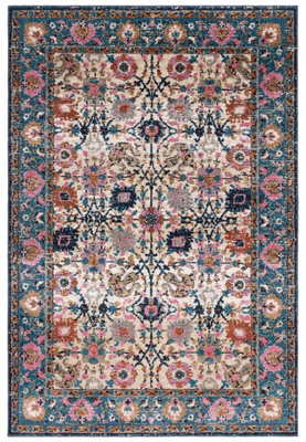 Traditional Pink Persian Bordered Floral Easy To Clean Rug For Dining Room-120Cm X 170Cm from B&Q